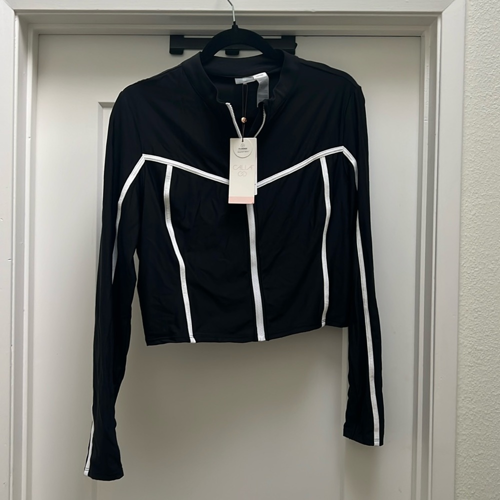 CALIA women’s rash guard cropped black and white zipper